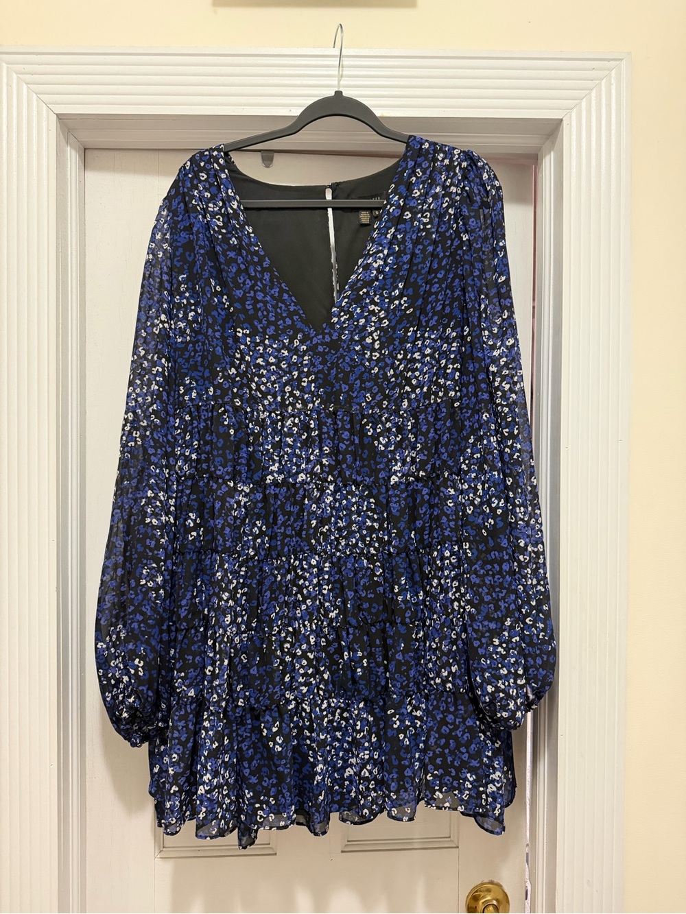 Ted Baker Navy and Black Floral Long-Sleeve Tiered Dress